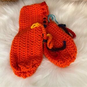 🛍️3/$30 Handmade orange ‎ crocheted knitted slippers